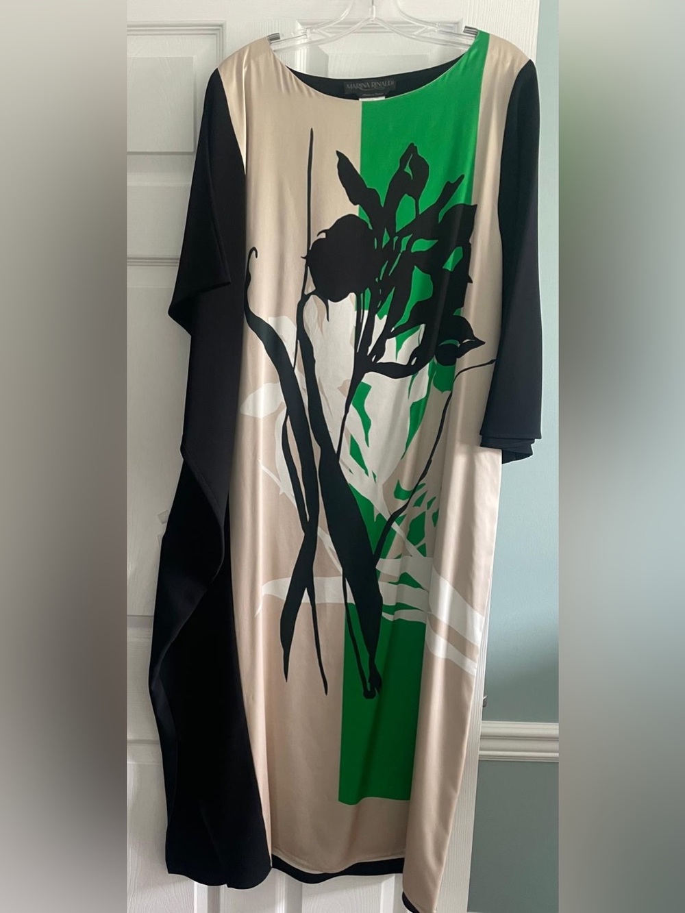 Marina Rinaldi Beige Dress with Black & Green Floral Design